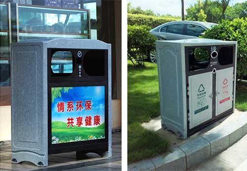  欣方圳仿大理石垃圾桶廠家為清遠高校送貨上門。