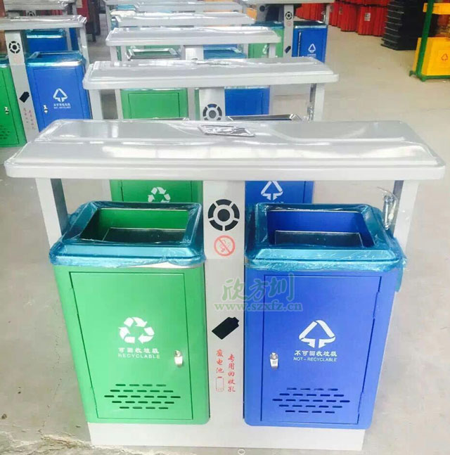 欣方圳戶外鋼制環(huán)保分類垃圾桶生產車間圖