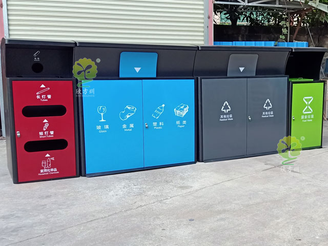 深圳新標(biāo)準(zhǔn)玻金塑紙廚余其他分類(lèi)垃圾桶金屬外罩