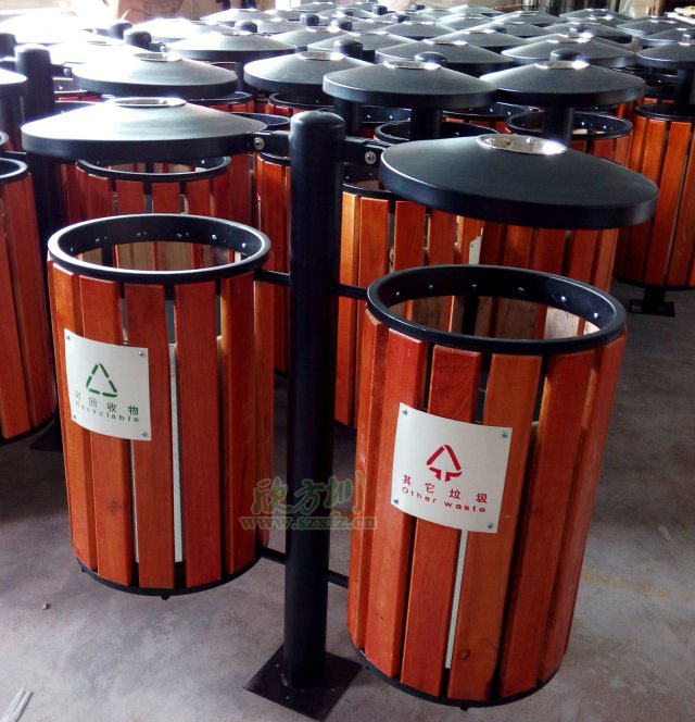鋼木垃圾桶廠(chǎng)家雙分類(lèi)桶清潔惠州海景城小區(qū)環(huán)境