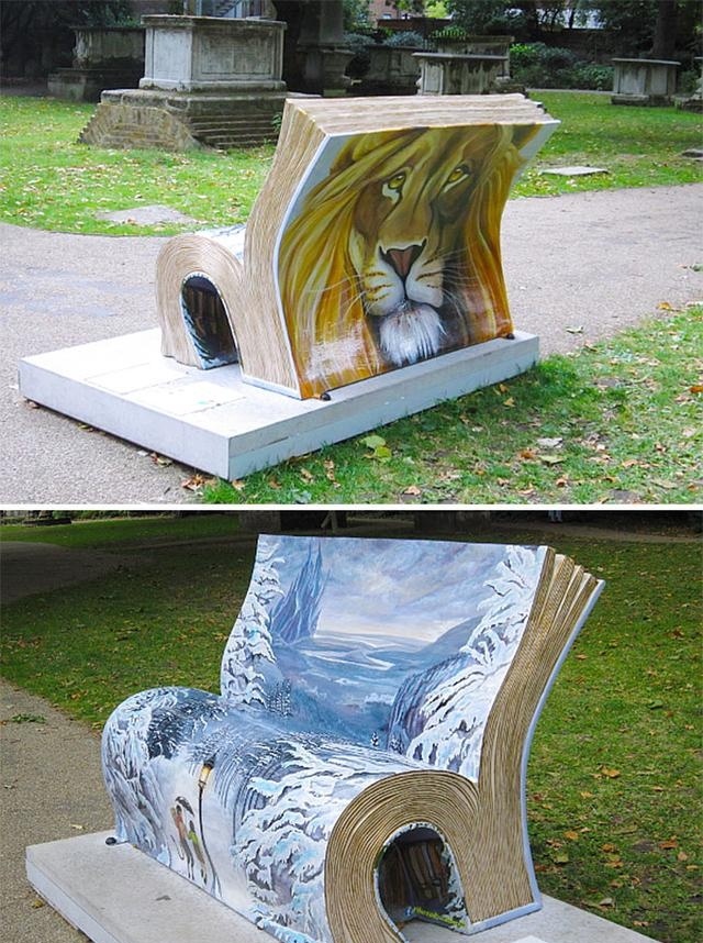 書本造型設(shè)計(jì)的創(chuàng)意戶外休閑椅，這個放動物園再合適不過。